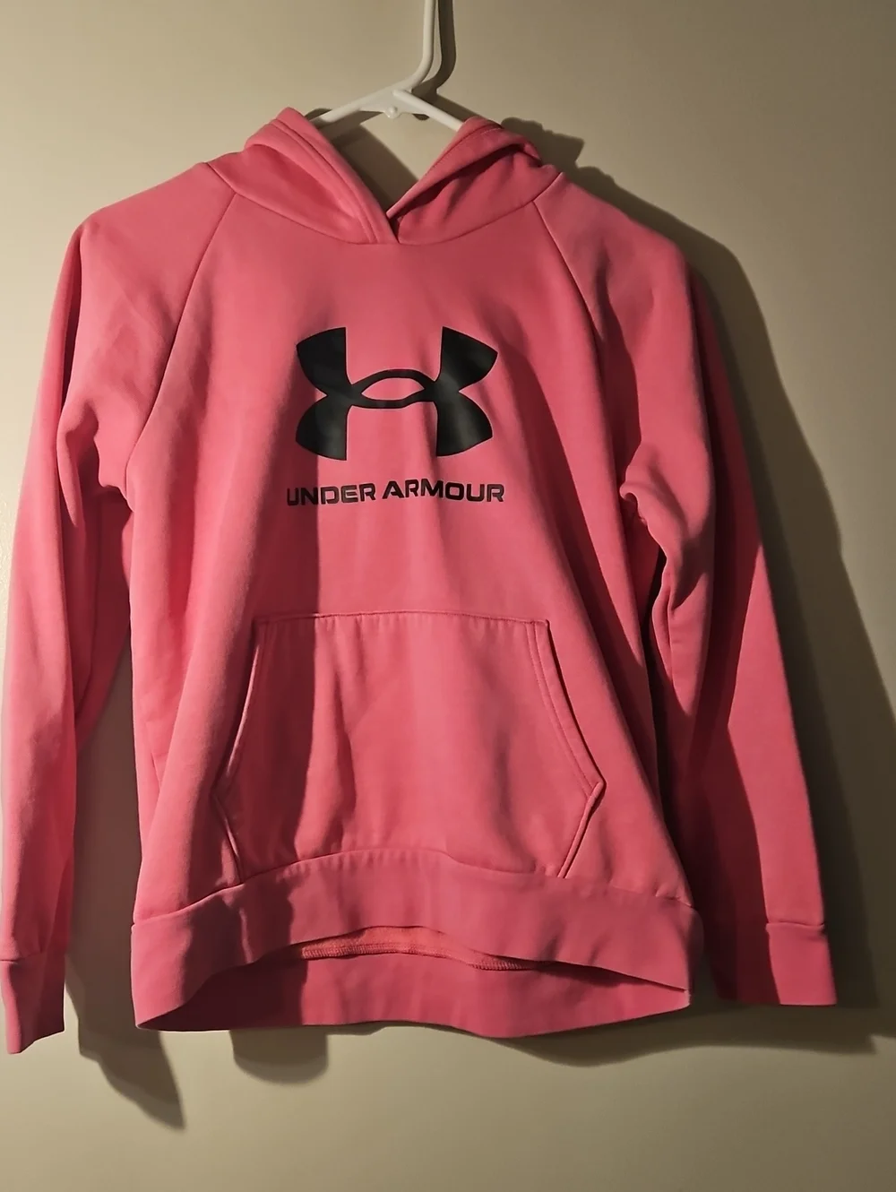 Under Armour Hot Pink Pullover Hoodie with Black Logo